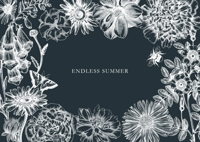 Summer flowers frame on chalkboard. Hand-sketched garden plants in vintage style. Perfect for greeting cards, banners, invitation. Vector botanical illustration with flower outlines.